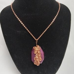 Hand Crafted Purple and Rose Gold Pendant Necklace